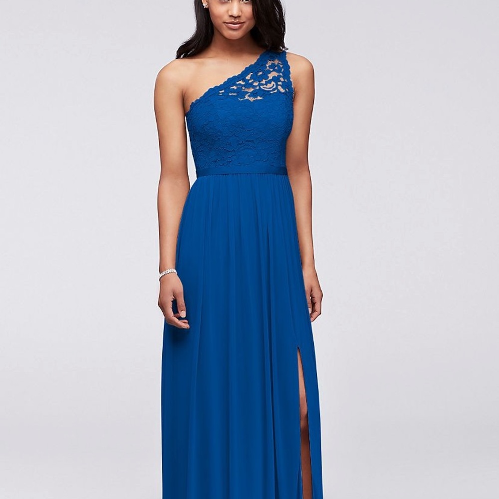 David’s Bridal One Shoulder Lace Bridesmaid Sz16